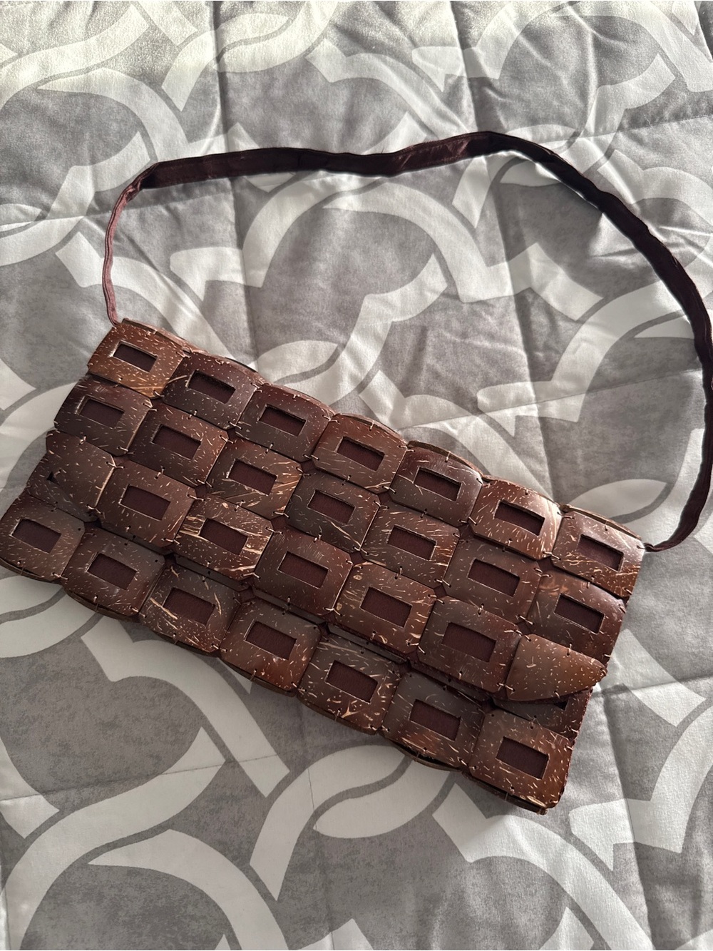 Boho Coconut-Tile Shoulder Purse Clutch